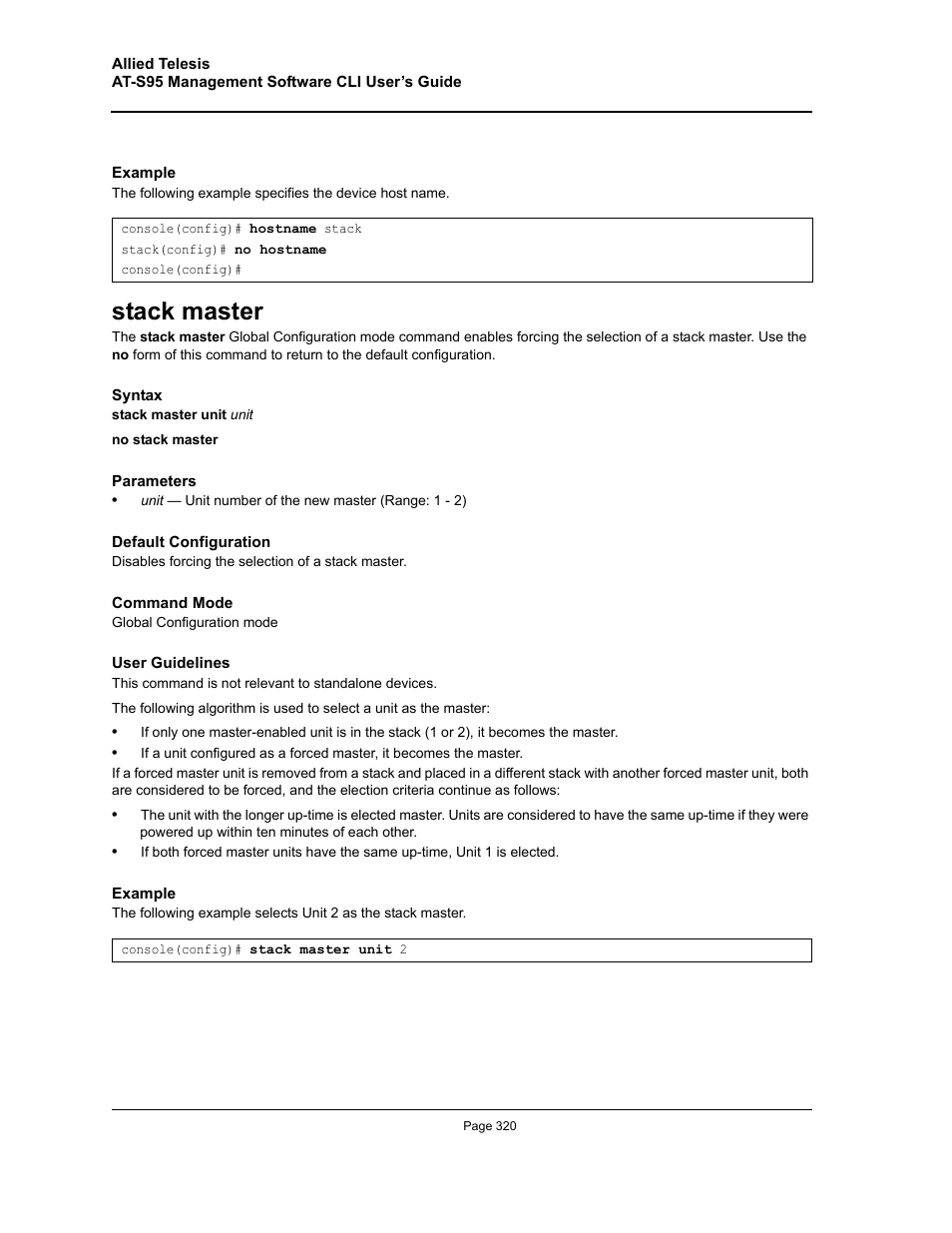 Stack master | Allied Telesis AT-S95 CLI User Manual | Page 320 / 392