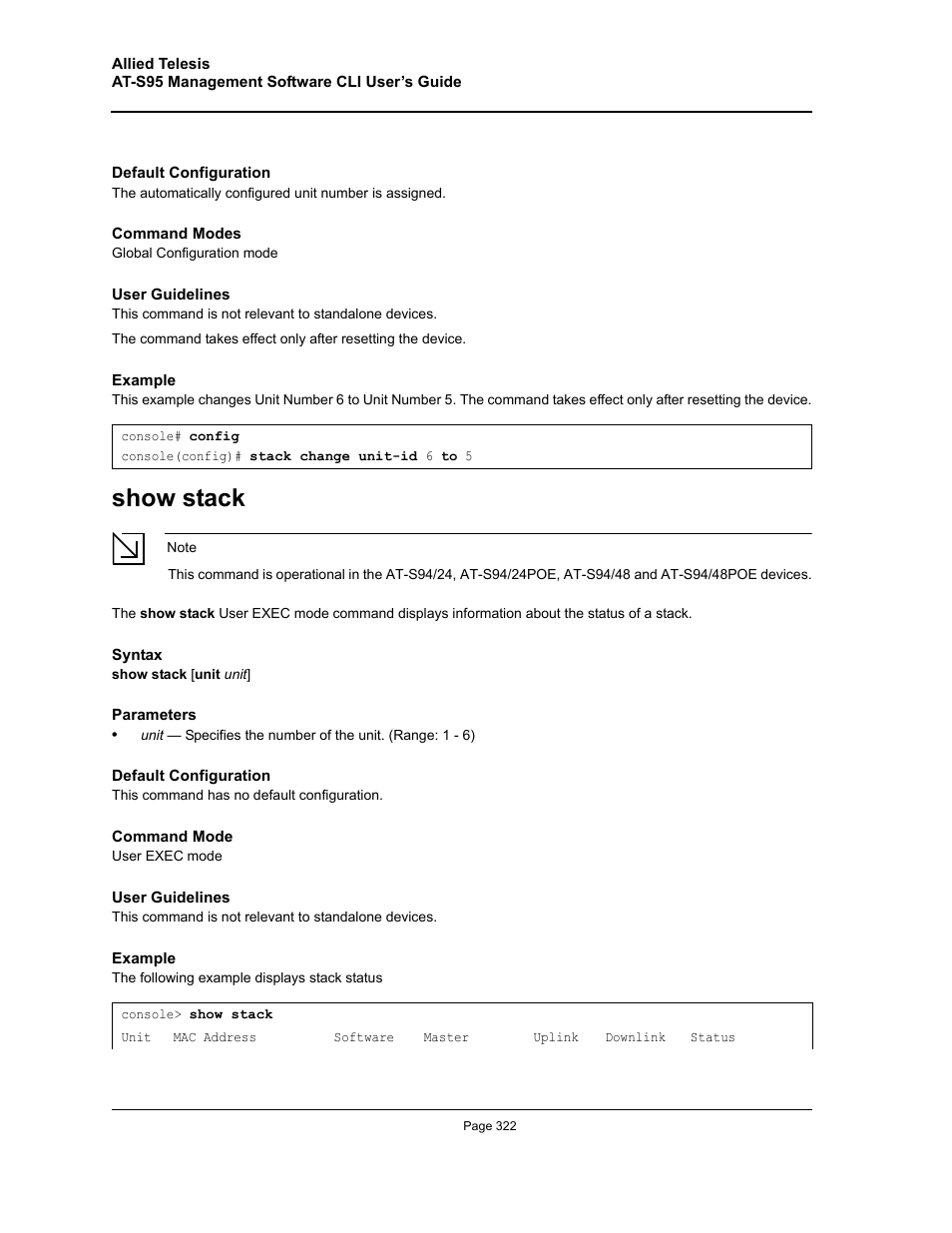 Show stack | Allied Telesis AT-S95 CLI User Manual | Page 322 / 392