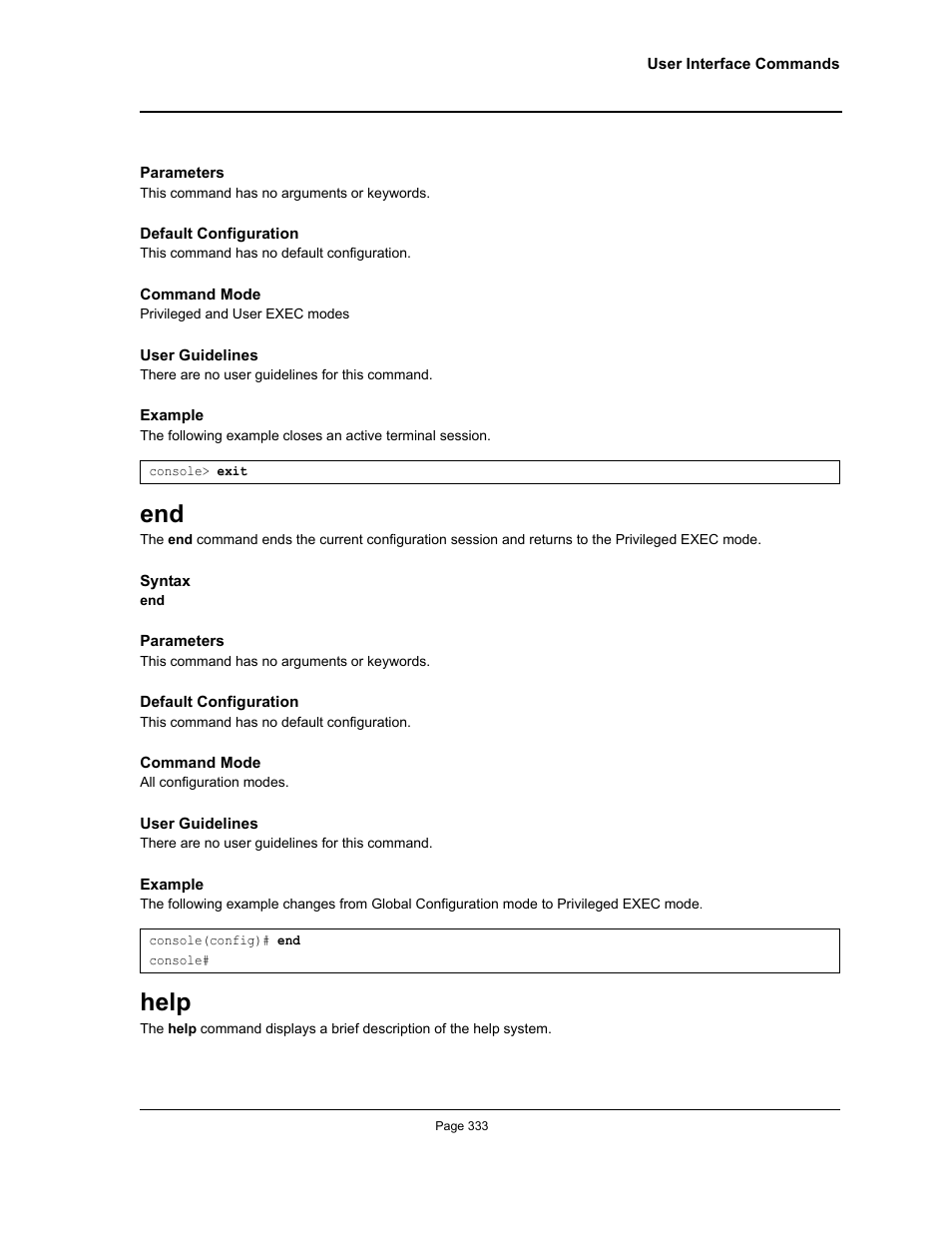 Help, End help | Allied Telesis AT-S95 CLI User Manual | Page 333 / 392
