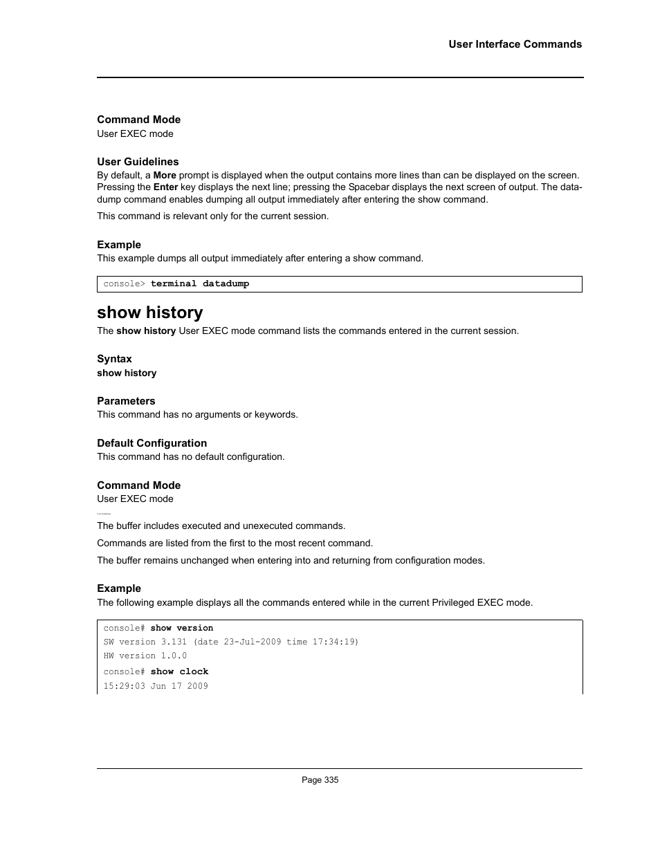 Show history | Allied Telesis AT-S95 CLI User Manual | Page 335 / 392