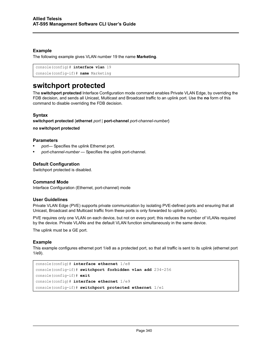 Switchport protected | Allied Telesis AT-S95 CLI User Manual | Page 340 / 392