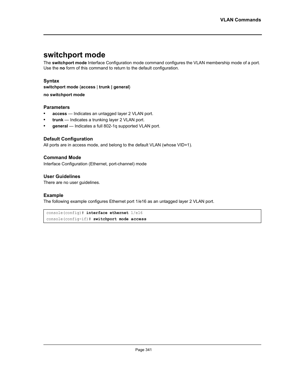 Switchport mode | Allied Telesis AT-S95 CLI User Manual | Page 341 / 392