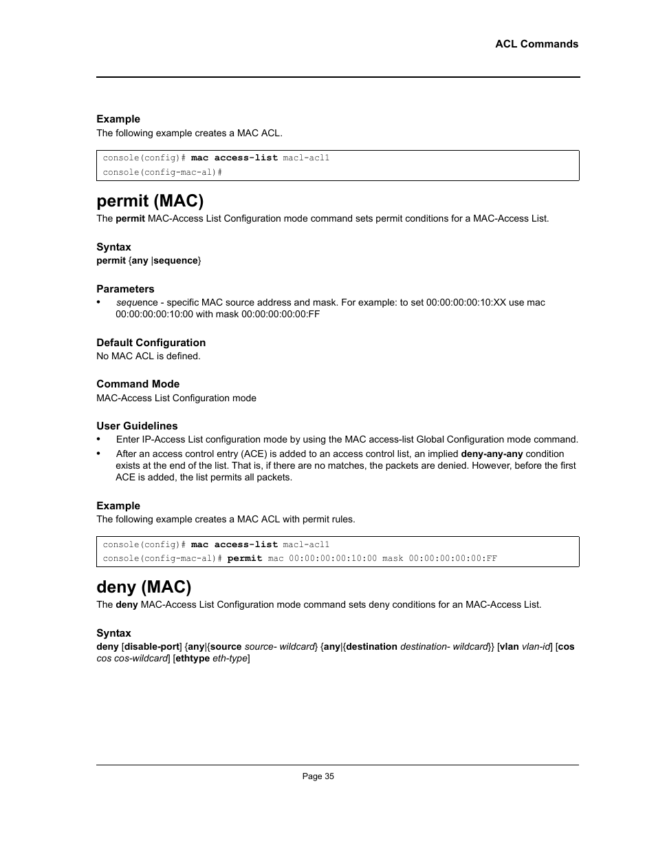 Permit (mac), Deny (mac), Permit (mac) deny (mac) | Allied Telesis AT-S95 CLI User Manual | Page 35 / 392