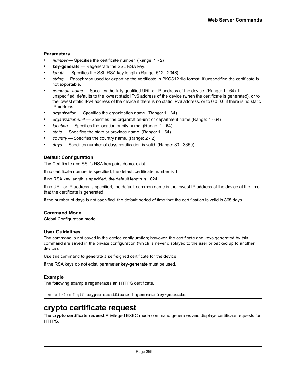 Crypto certificate request | Allied Telesis AT-S95 CLI User Manual | Page 359 / 392