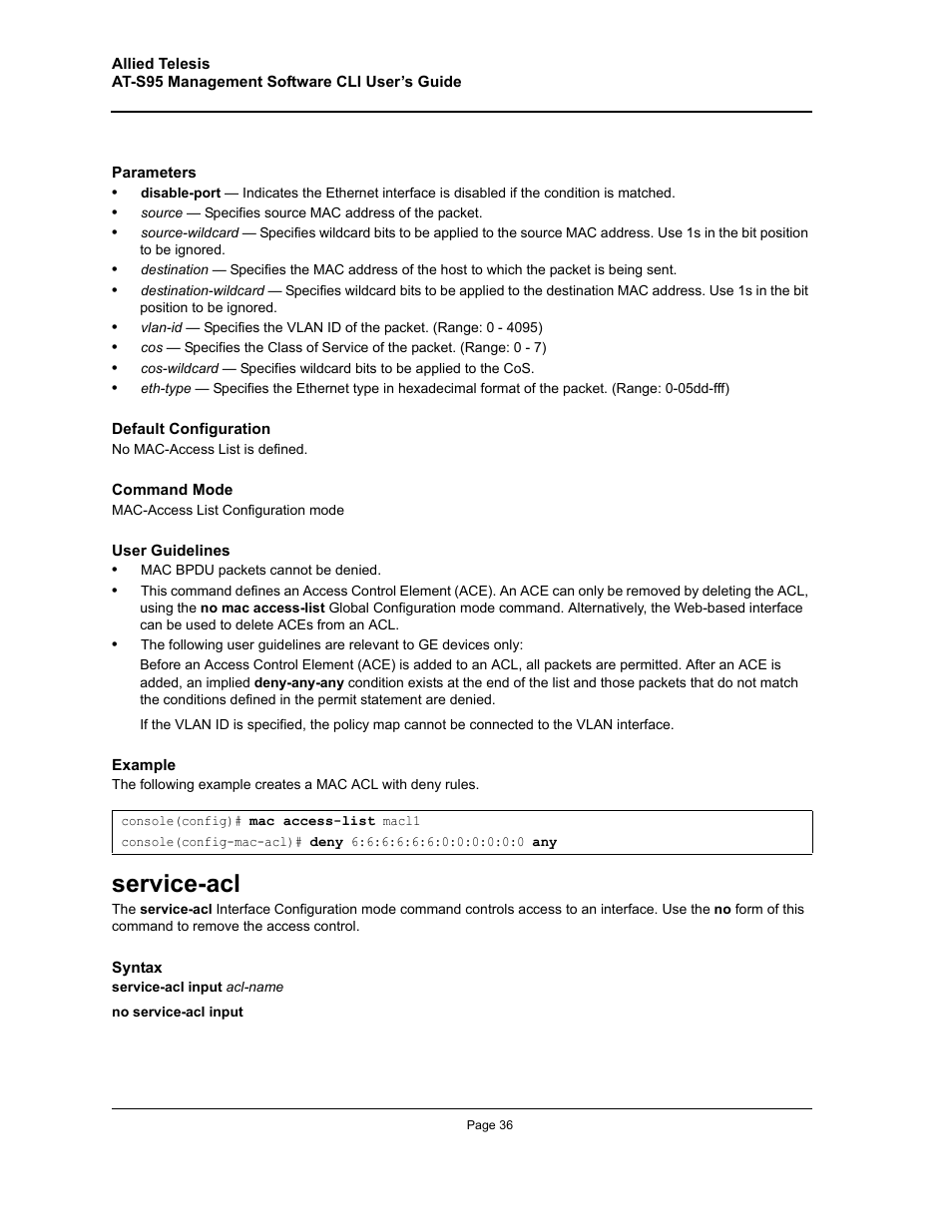 Service-acl | Allied Telesis AT-S95 CLI User Manual | Page 36 / 392