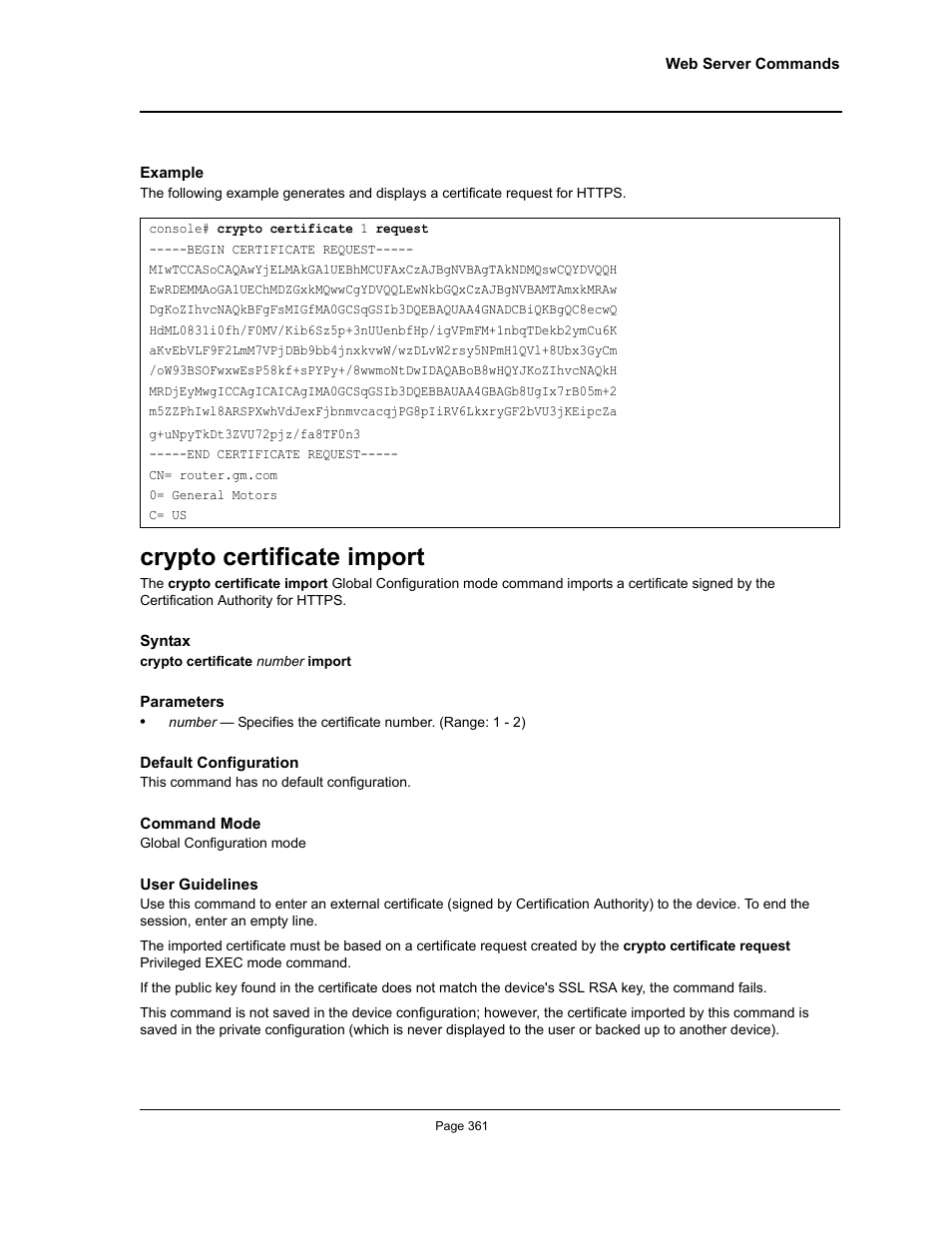 Crypto certificate import | Allied Telesis AT-S95 CLI User Manual | Page 361 / 392