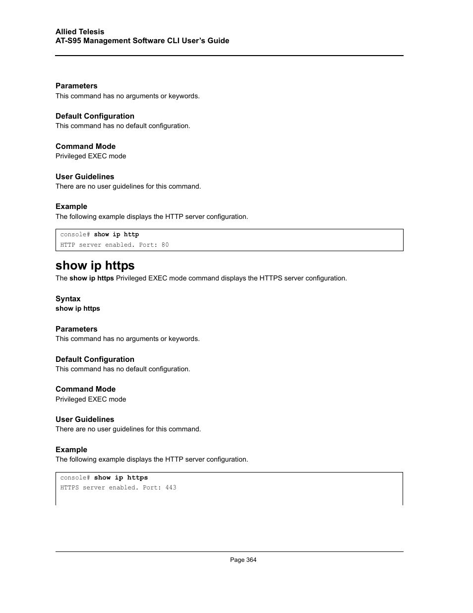 Show ip https | Allied Telesis AT-S95 CLI User Manual | Page 364 / 392