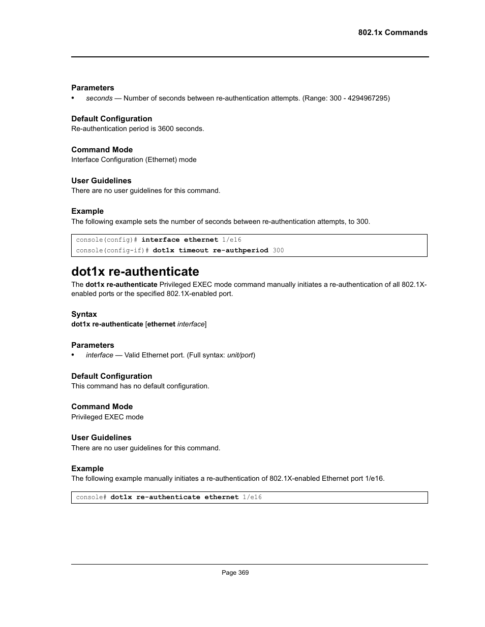 Dot1x re-authenticate | Allied Telesis AT-S95 CLI User Manual | Page 369 / 392