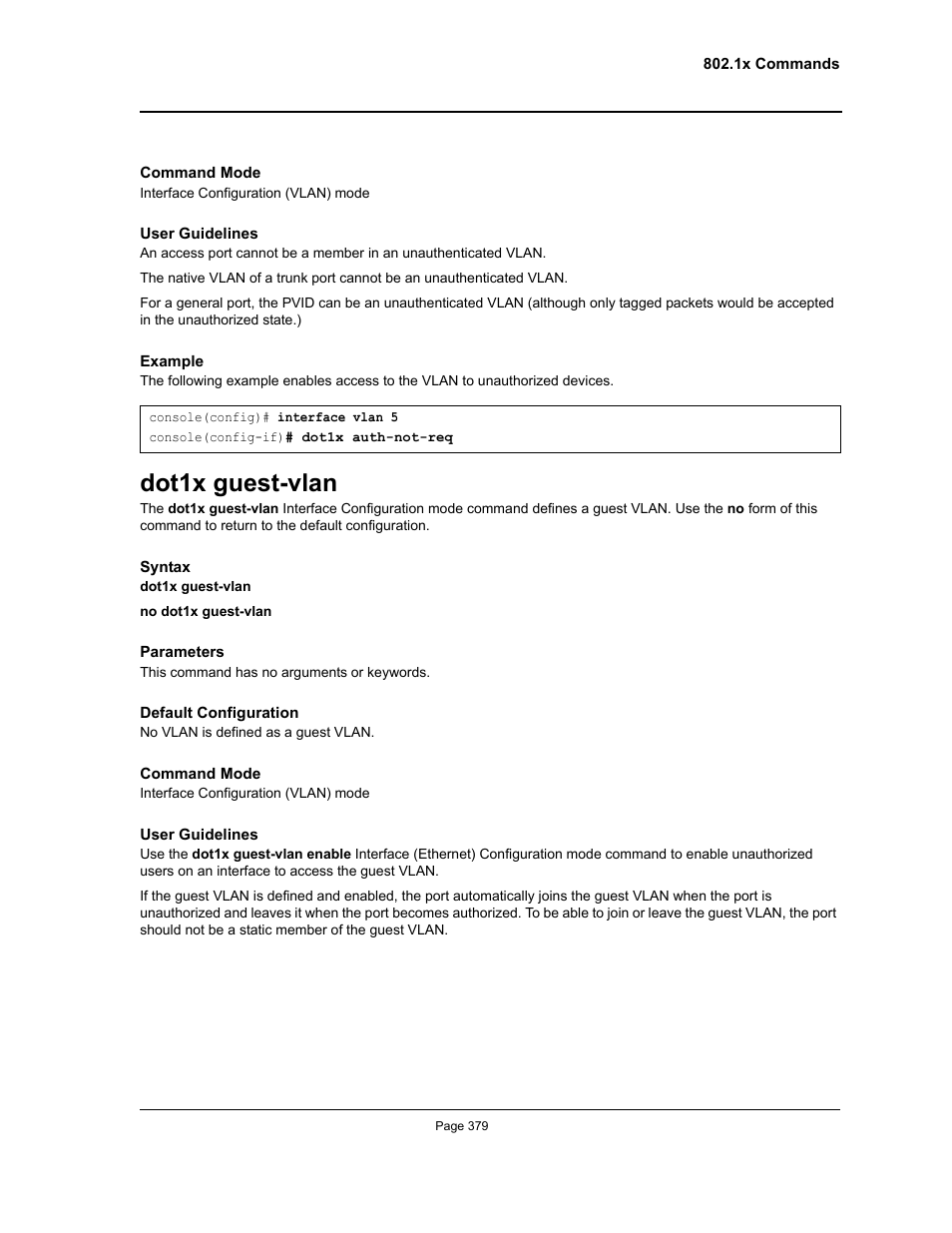 Dot1x guest-vlan | Allied Telesis AT-S95 CLI User Manual | Page 379 / 392
