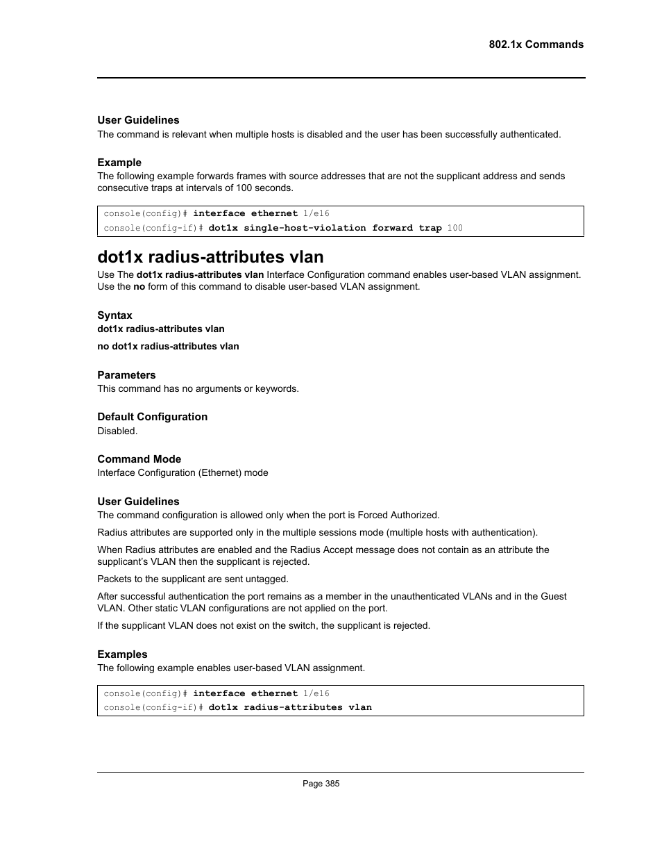 Dot1x radius-attributes vlan | Allied Telesis AT-S95 CLI User Manual | Page 385 / 392
