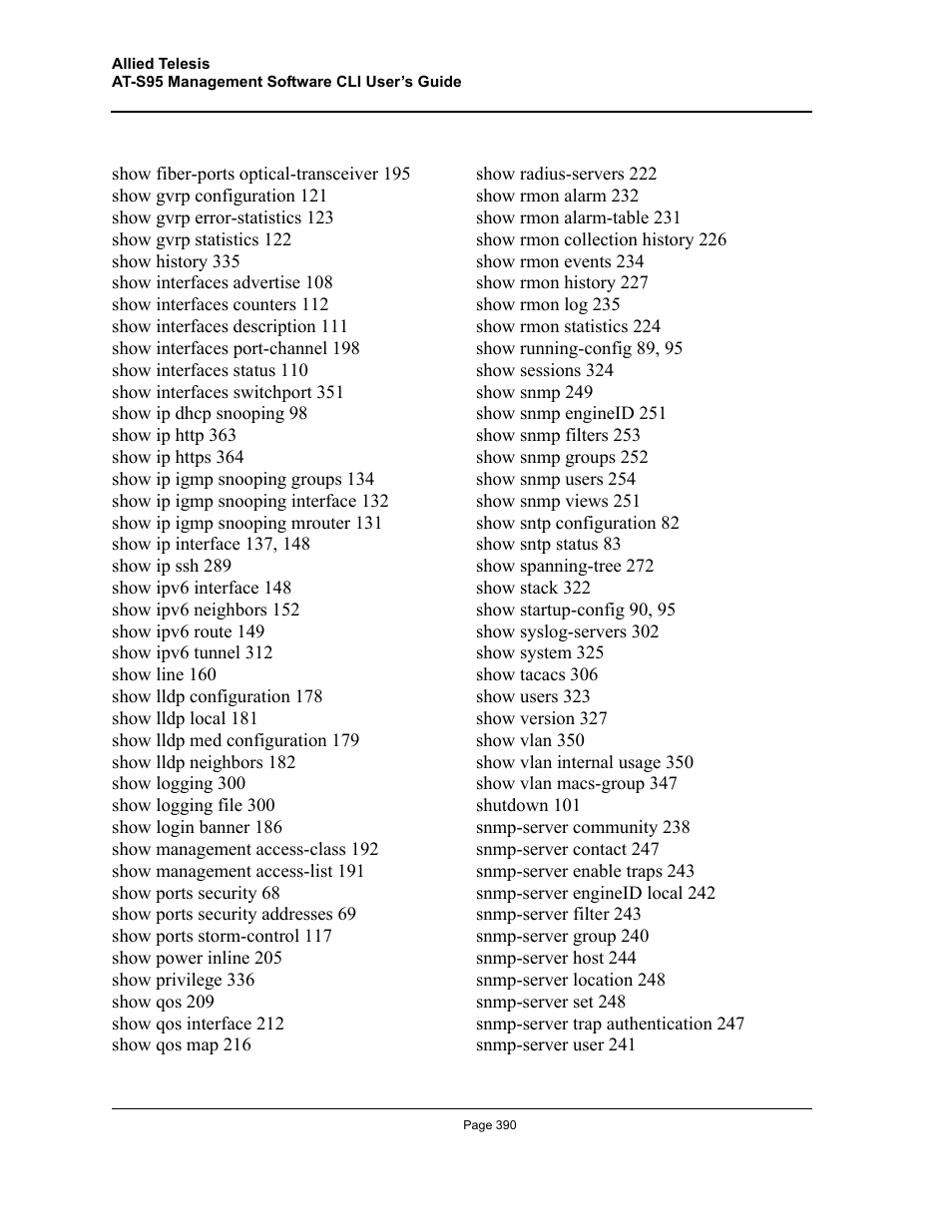 Allied Telesis AT-S95 CLI User Manual | Page 390 / 392