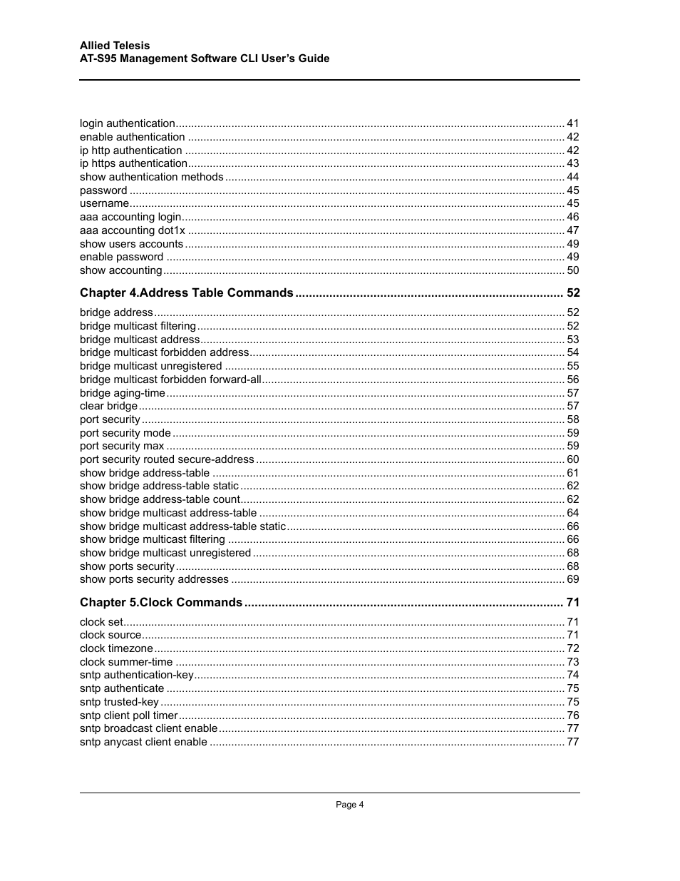 Allied Telesis AT-S95 CLI User Manual | Page 4 / 392