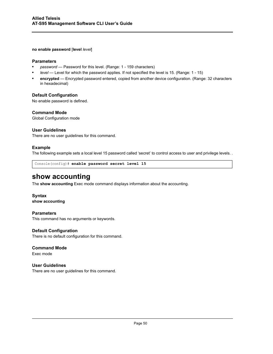 Show accounting | Allied Telesis AT-S95 CLI User Manual | Page 50 / 392