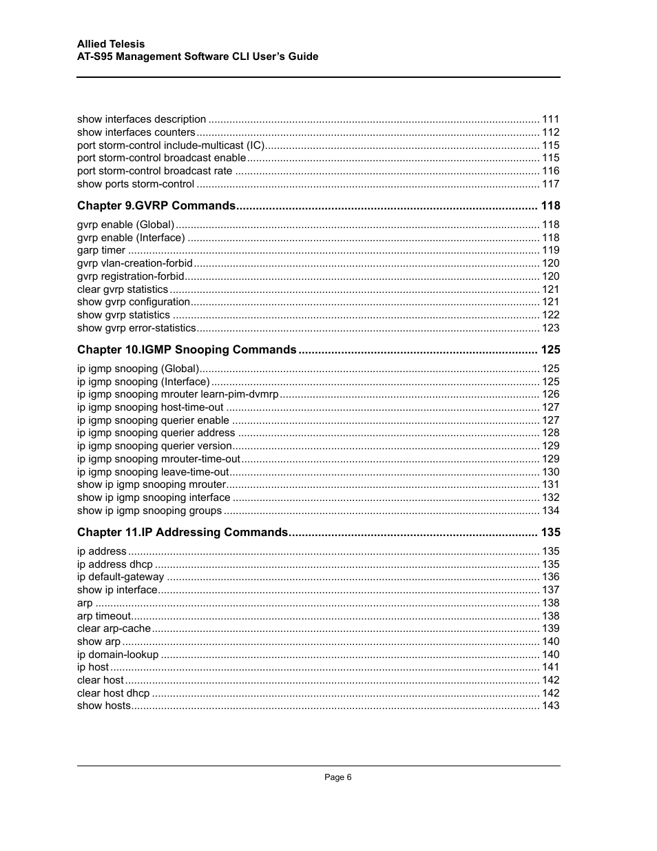 Allied Telesis AT-S95 CLI User Manual | Page 6 / 392