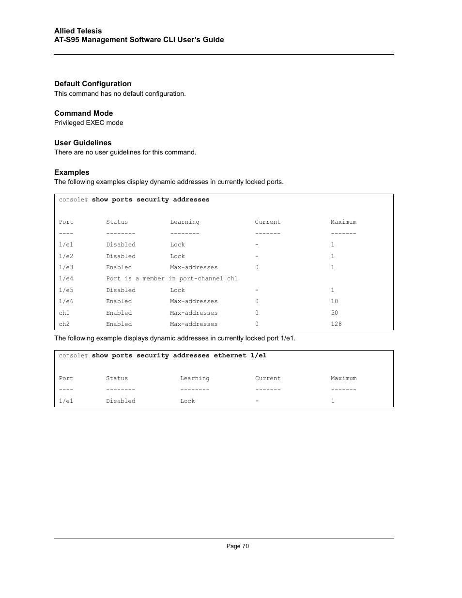 Allied Telesis AT-S95 CLI User Manual | Page 70 / 392