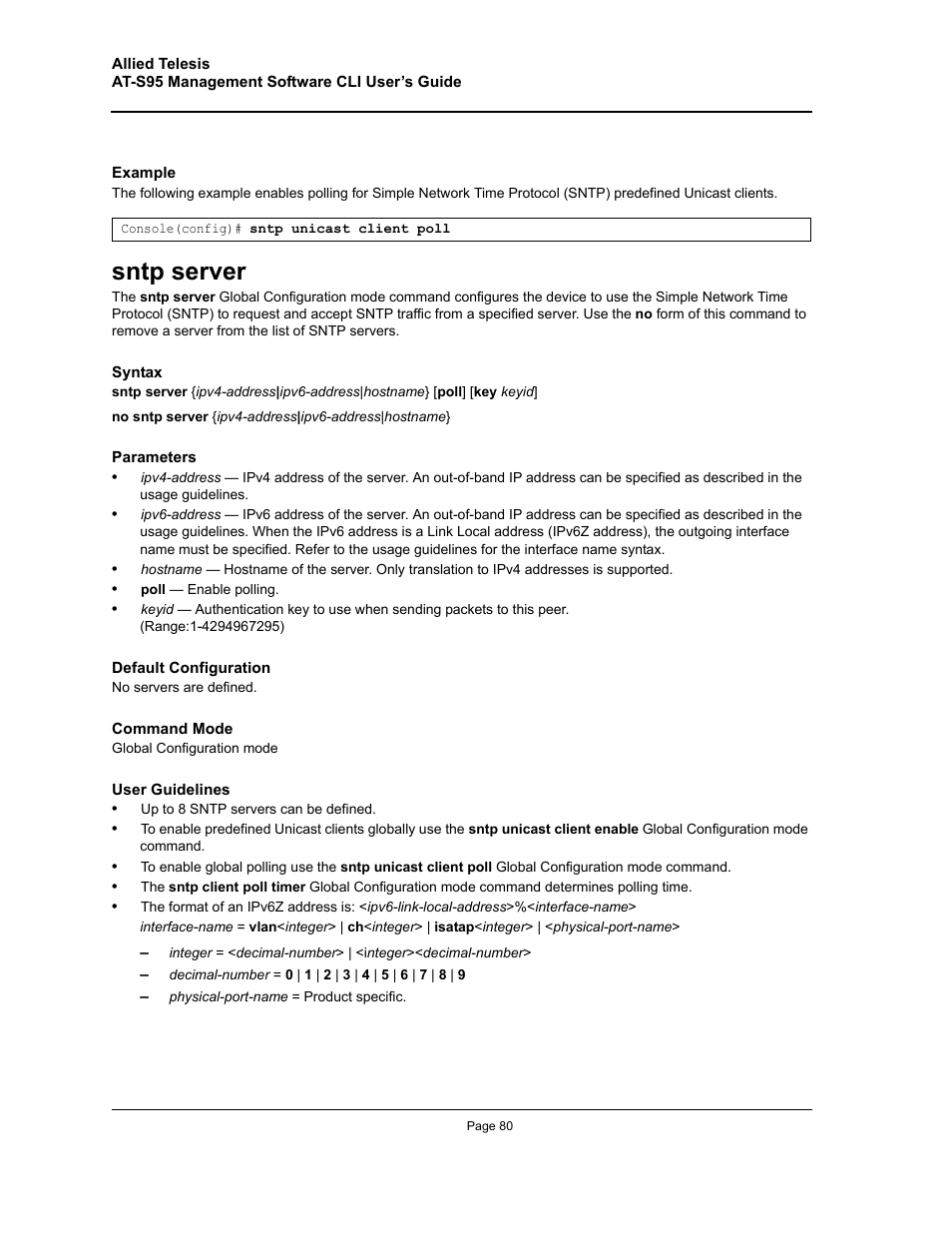 Sntp server | Allied Telesis AT-S95 CLI User Manual | Page 80 / 392