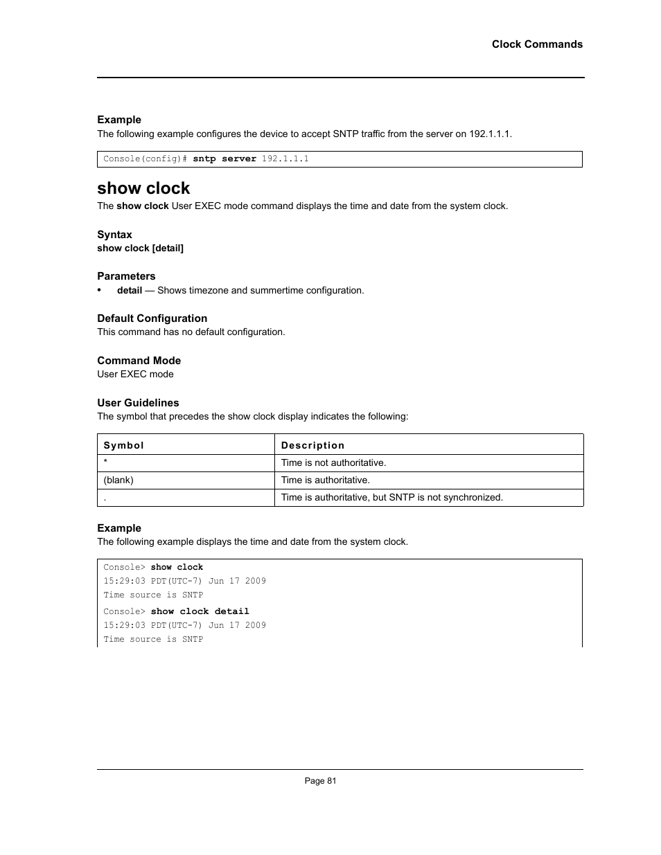 Show clock | Allied Telesis AT-S95 CLI User Manual | Page 81 / 392