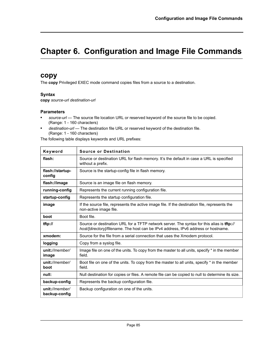 Chapter 6. configuration and image file commands, Copy, Chapter 6.configuration and image file commands | Chapter 6. "configuration and image file commands | Allied Telesis AT-S95 CLI User Manual | Page 85 / 392
