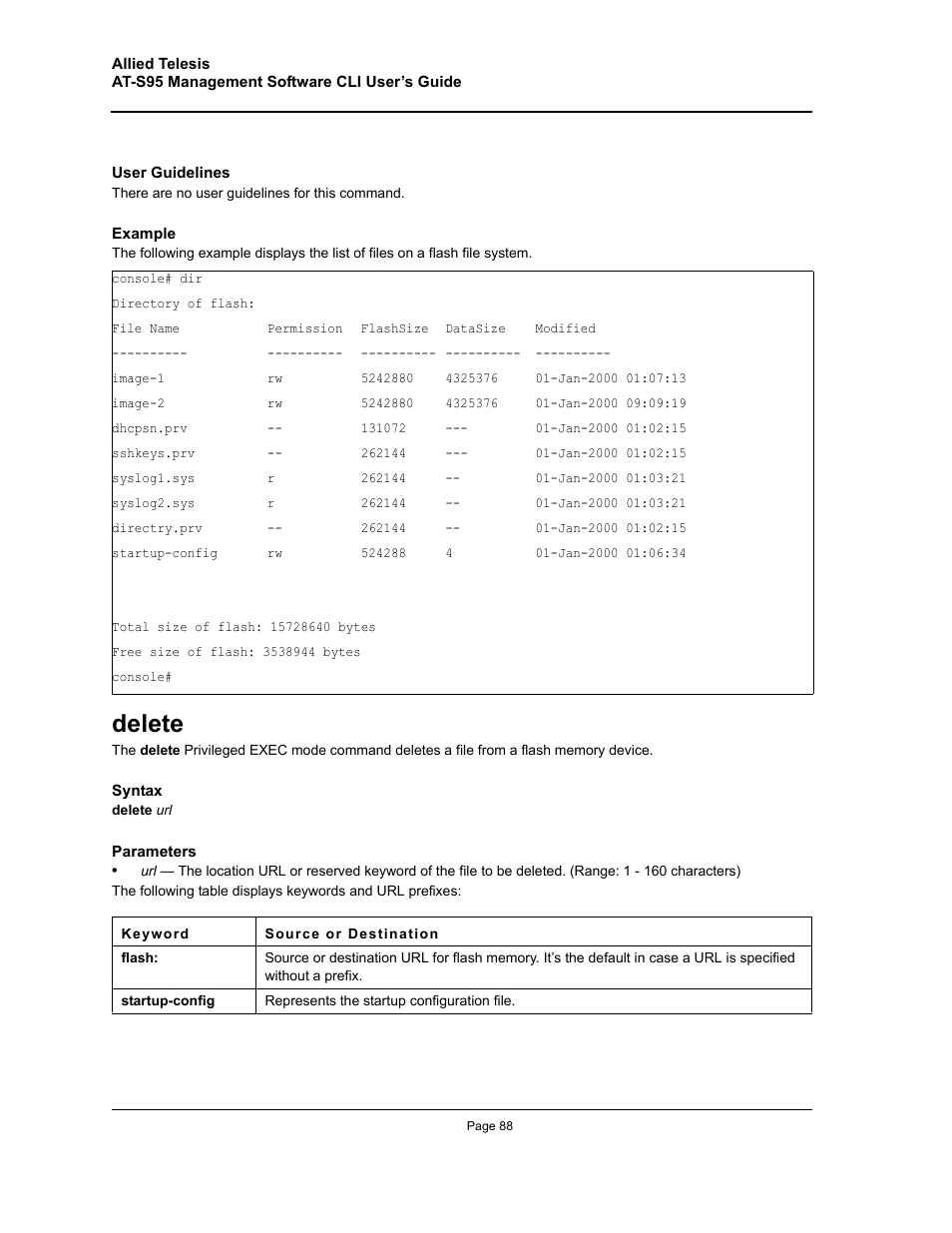Delete | Allied Telesis AT-S95 CLI User Manual | Page 88 / 392
