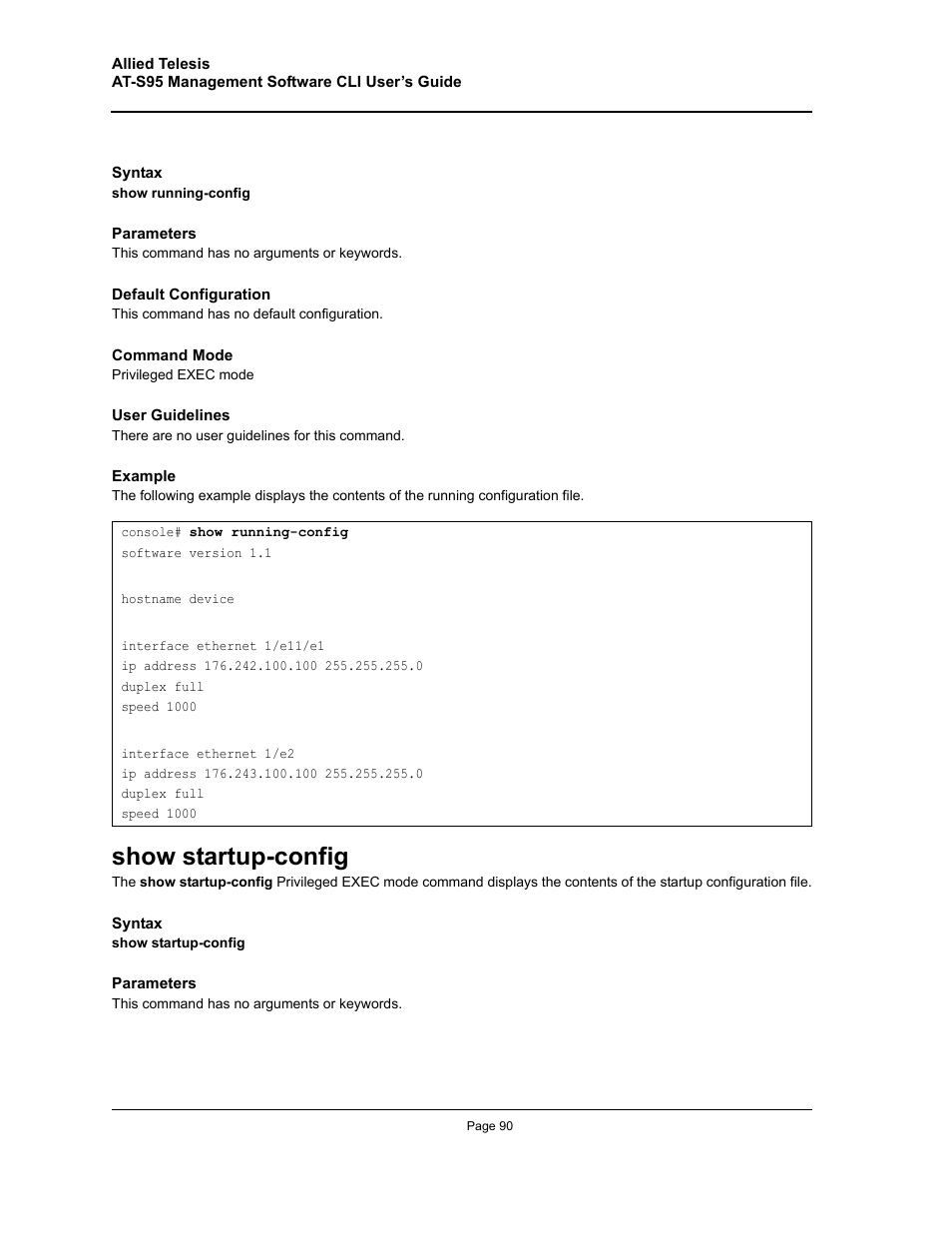 Show startup-config | Allied Telesis AT-S95 CLI User Manual | Page 90 / 392