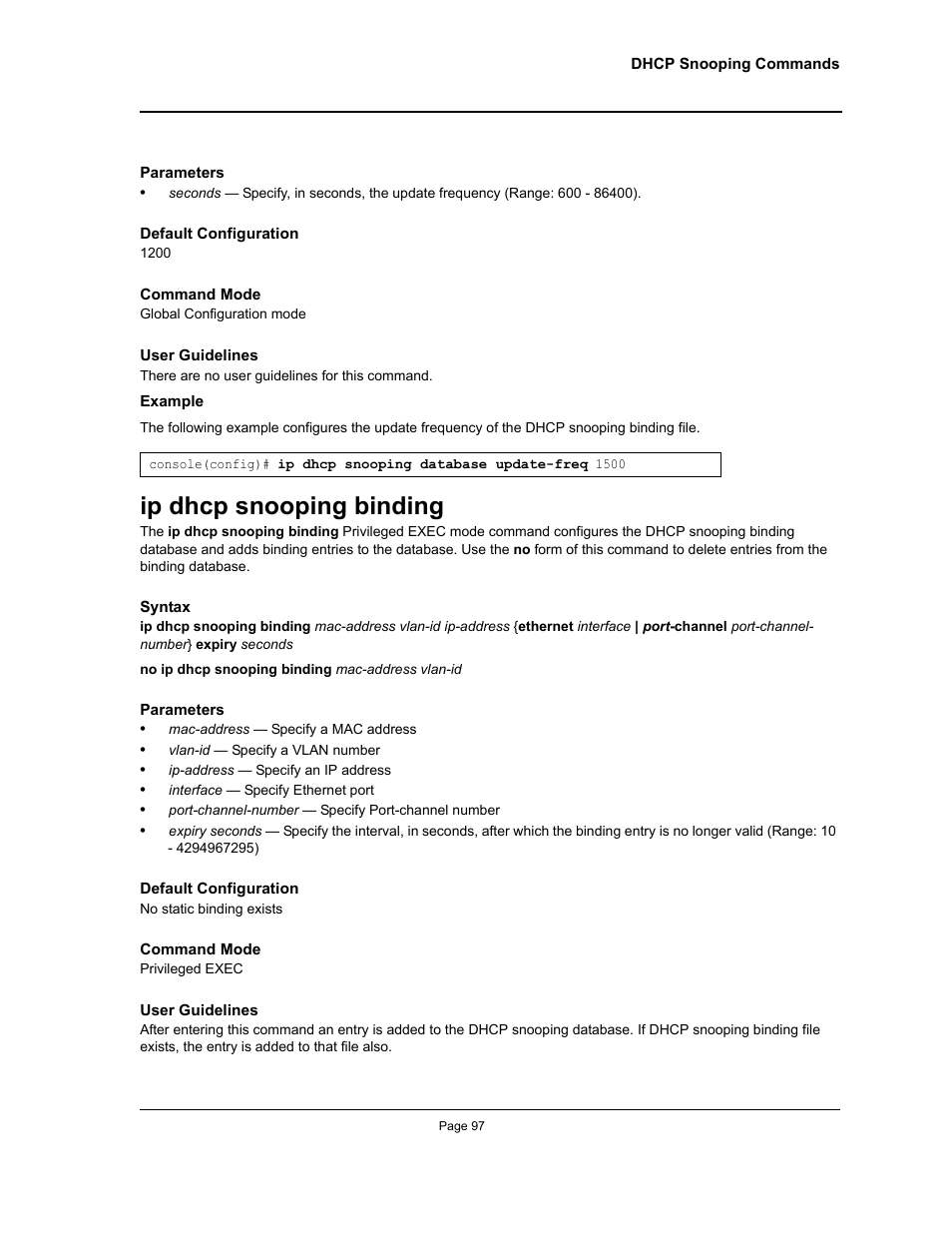 Ip dhcp snooping binding | Allied Telesis AT-S95 CLI User Manual | Page 97 / 392
