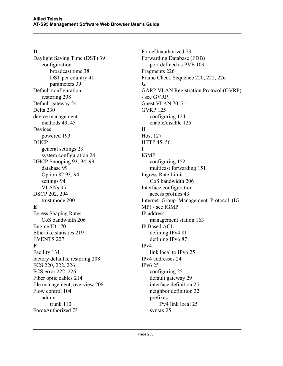 Allied Telesis AT-S95 WEB User Manual | Page 250 / 254
