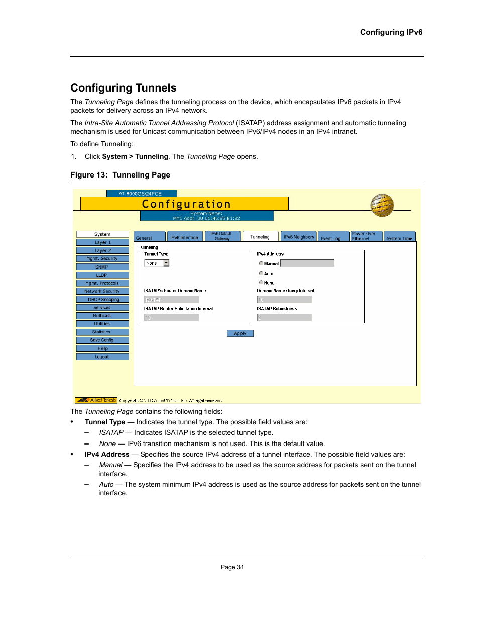 Configuring tunnels | Allied Telesis AT-S95 WEB User Manual | Page 31 / 254