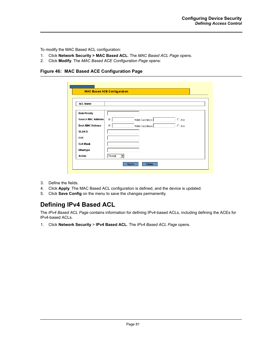 Defining ipv4 based acl | Allied Telesis AT-S95 WEB User Manual | Page 81 / 254