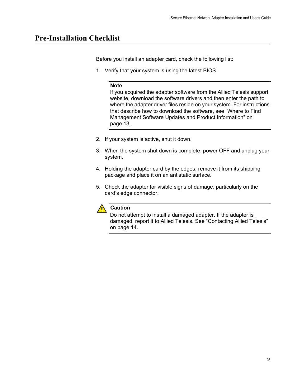 Pre-installation checklist | Allied Telesis AT-2912T User Manual | Page 25 / 100