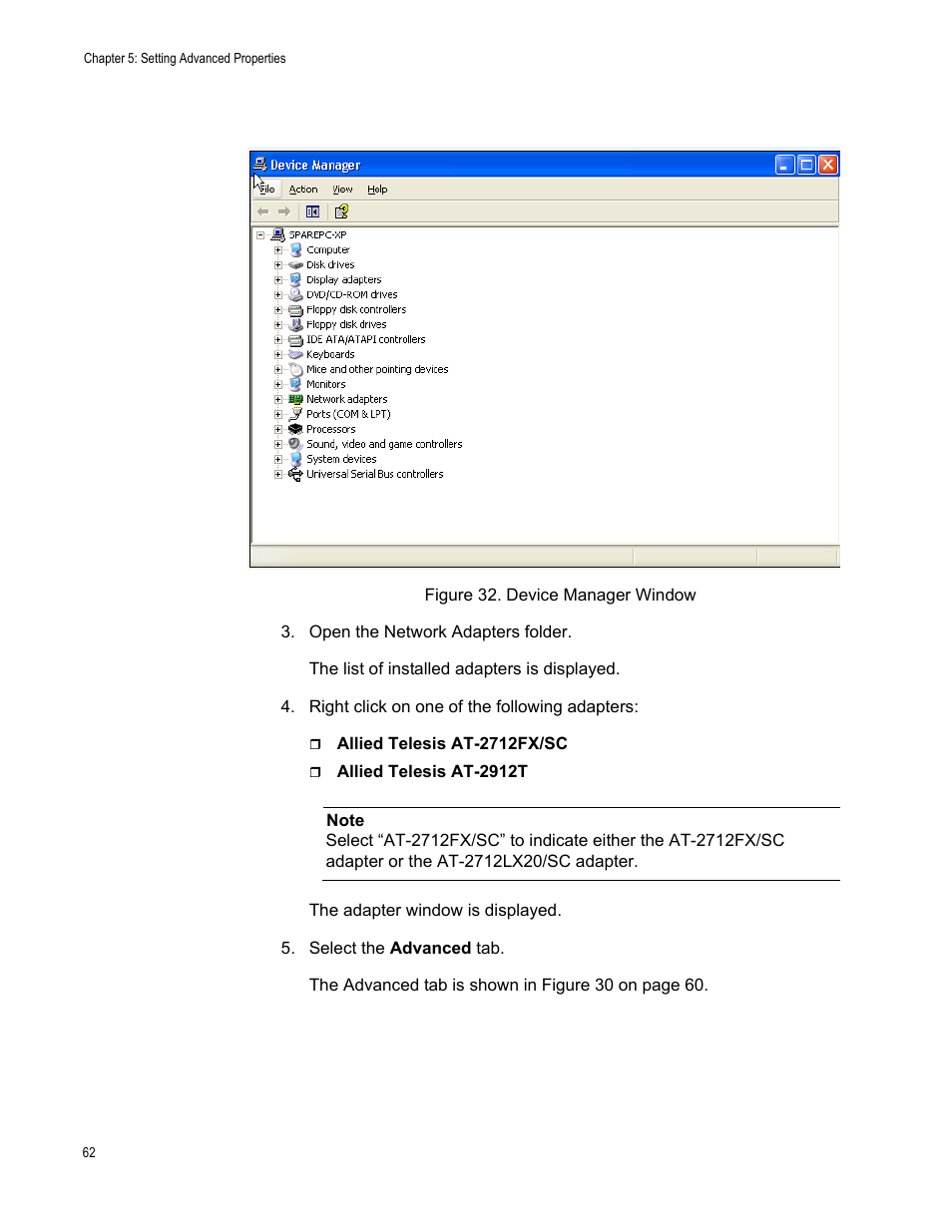Figure 32. device manager window | Allied Telesis AT-2912T User Manual | Page 62 / 100