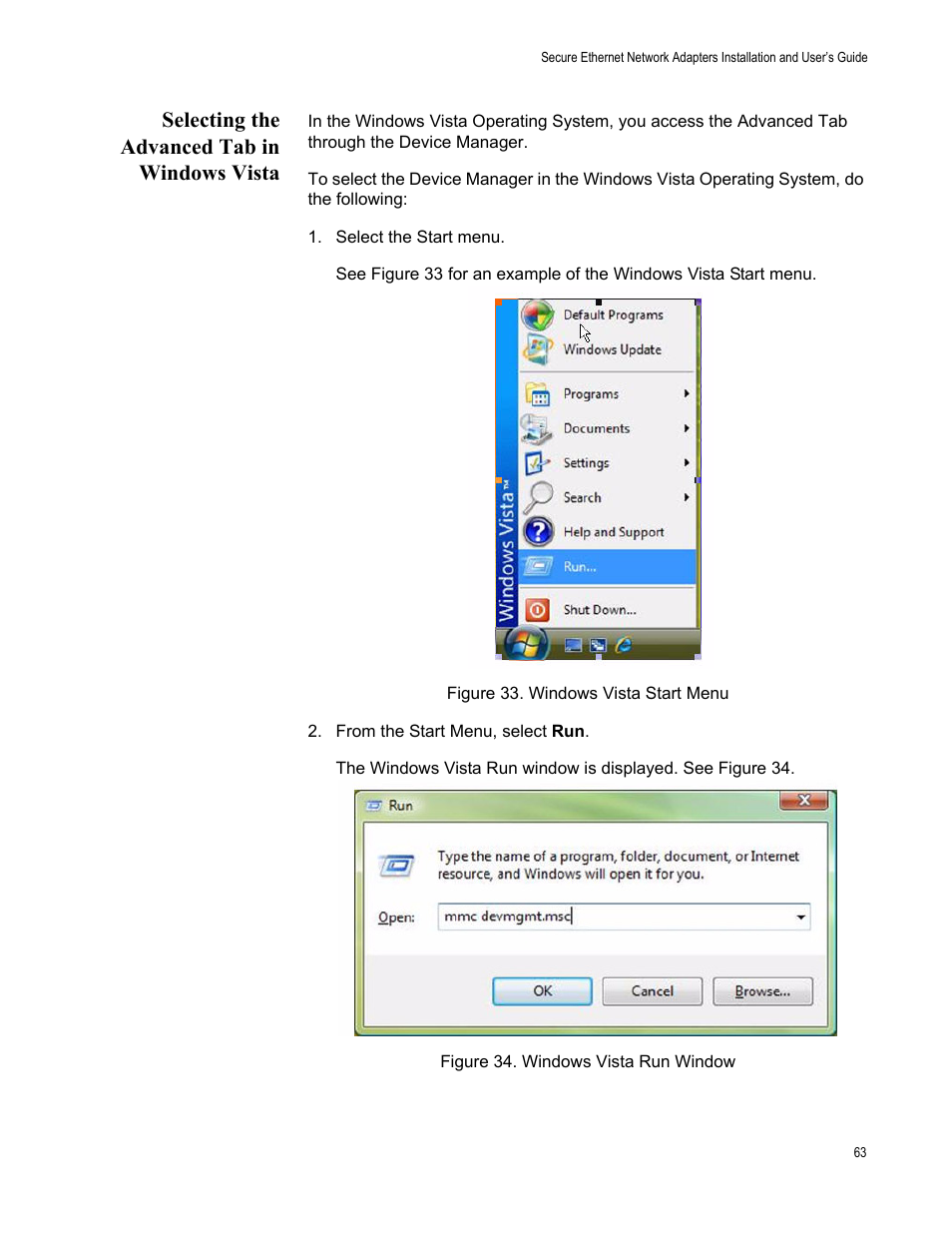 Selecting the advanced tab in windows vista | Allied Telesis AT-2912T User Manual | Page 63 / 100