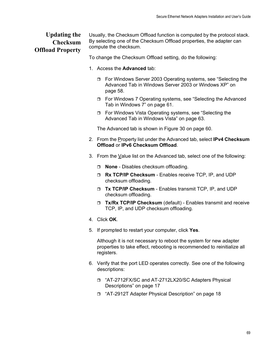 Updating the checksum offload property | Allied Telesis AT-2912T User Manual | Page 69 / 100