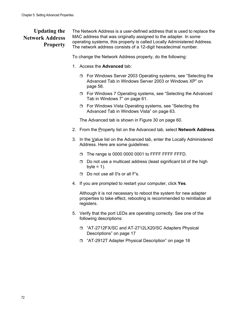 Updating the network address property | Allied Telesis AT-2912T User Manual | Page 72 / 100