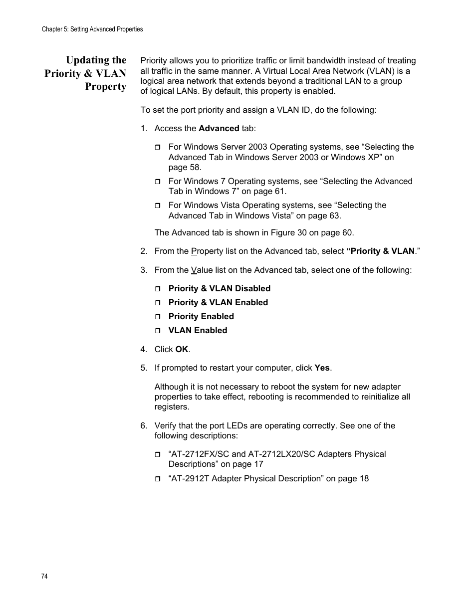 Updating the priority & vlan property | Allied Telesis AT-2912T User Manual | Page 74 / 100