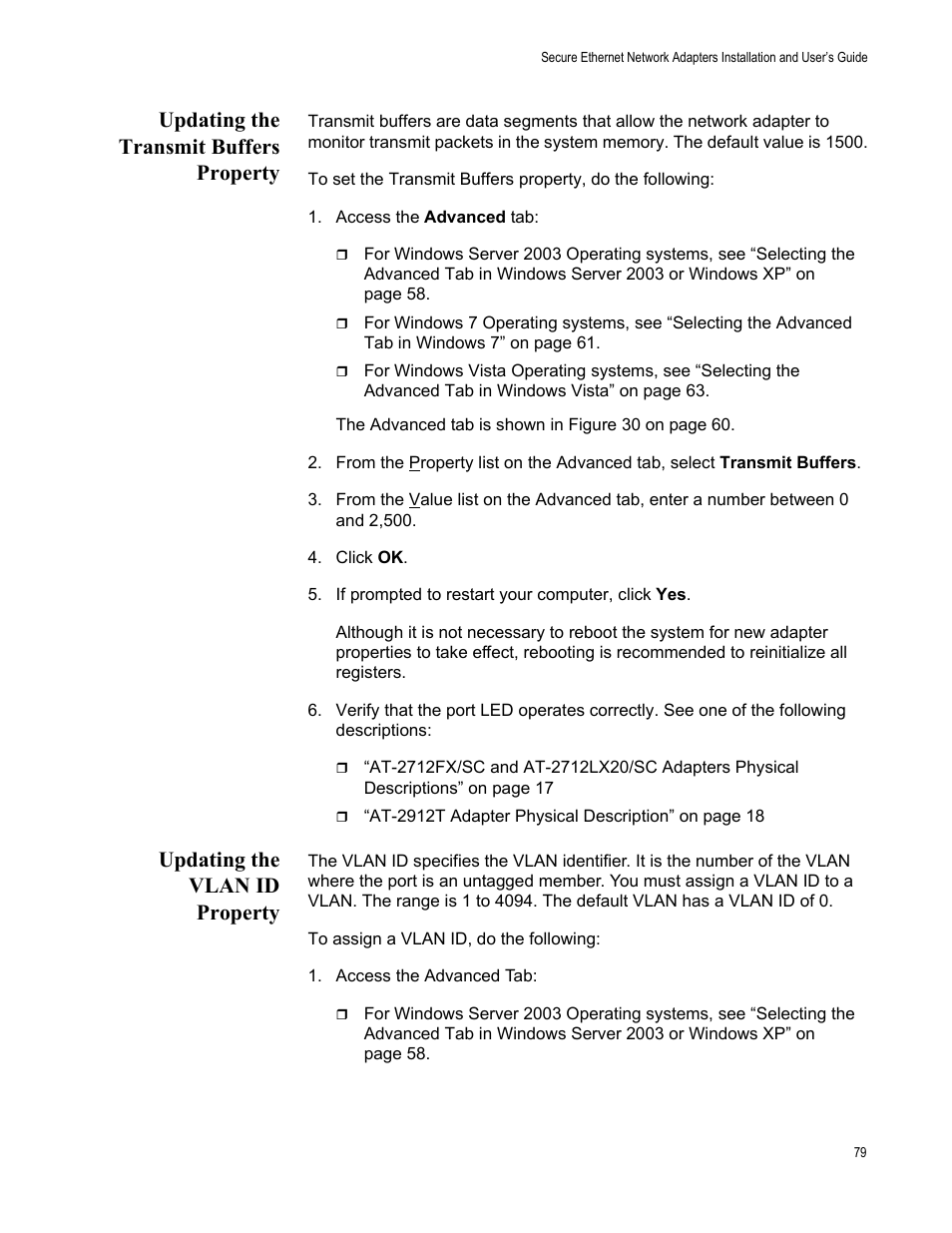 Updating the transmit buffers property, Updating the vlan id property | Allied Telesis AT-2912T User Manual | Page 79 / 100