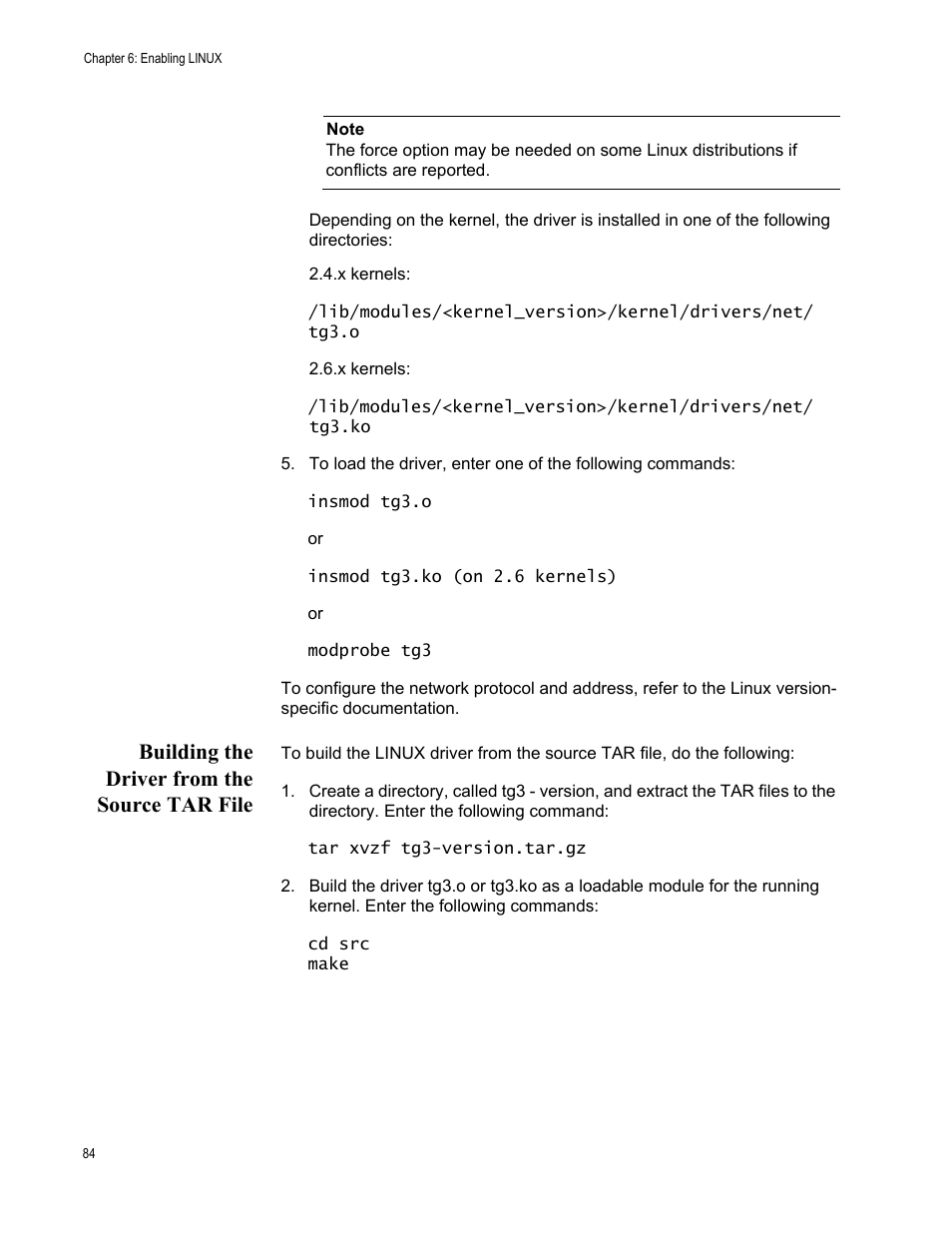 Building the driver from the source tar file | Allied Telesis AT-2912T User Manual | Page 84 / 100