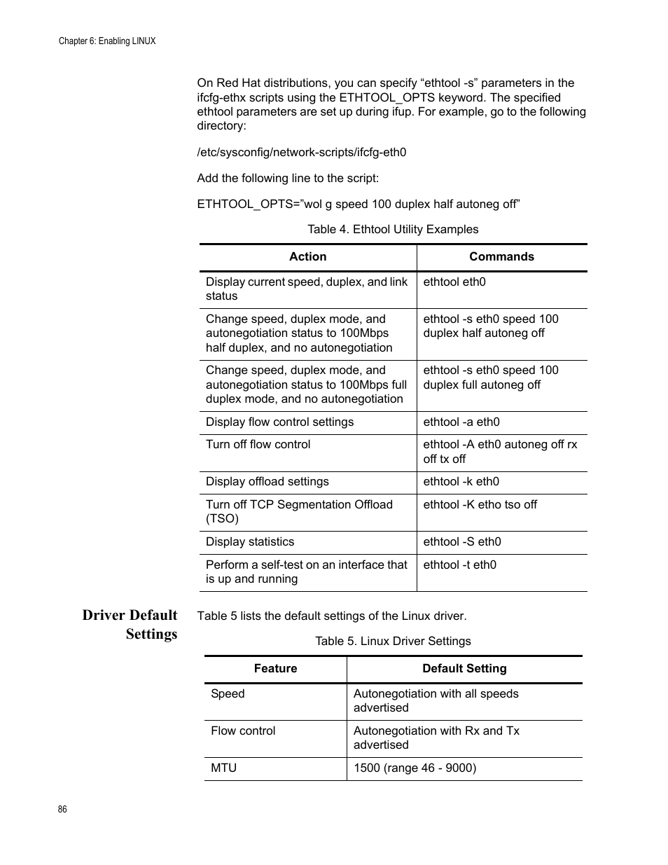 Driver default settings | Allied Telesis AT-2912T User Manual | Page 86 / 100