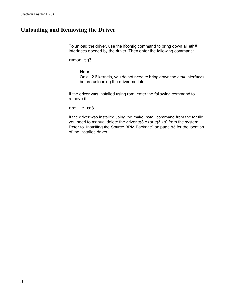 Unloading and removing the driver | Allied Telesis AT-2912T User Manual | Page 88 / 100