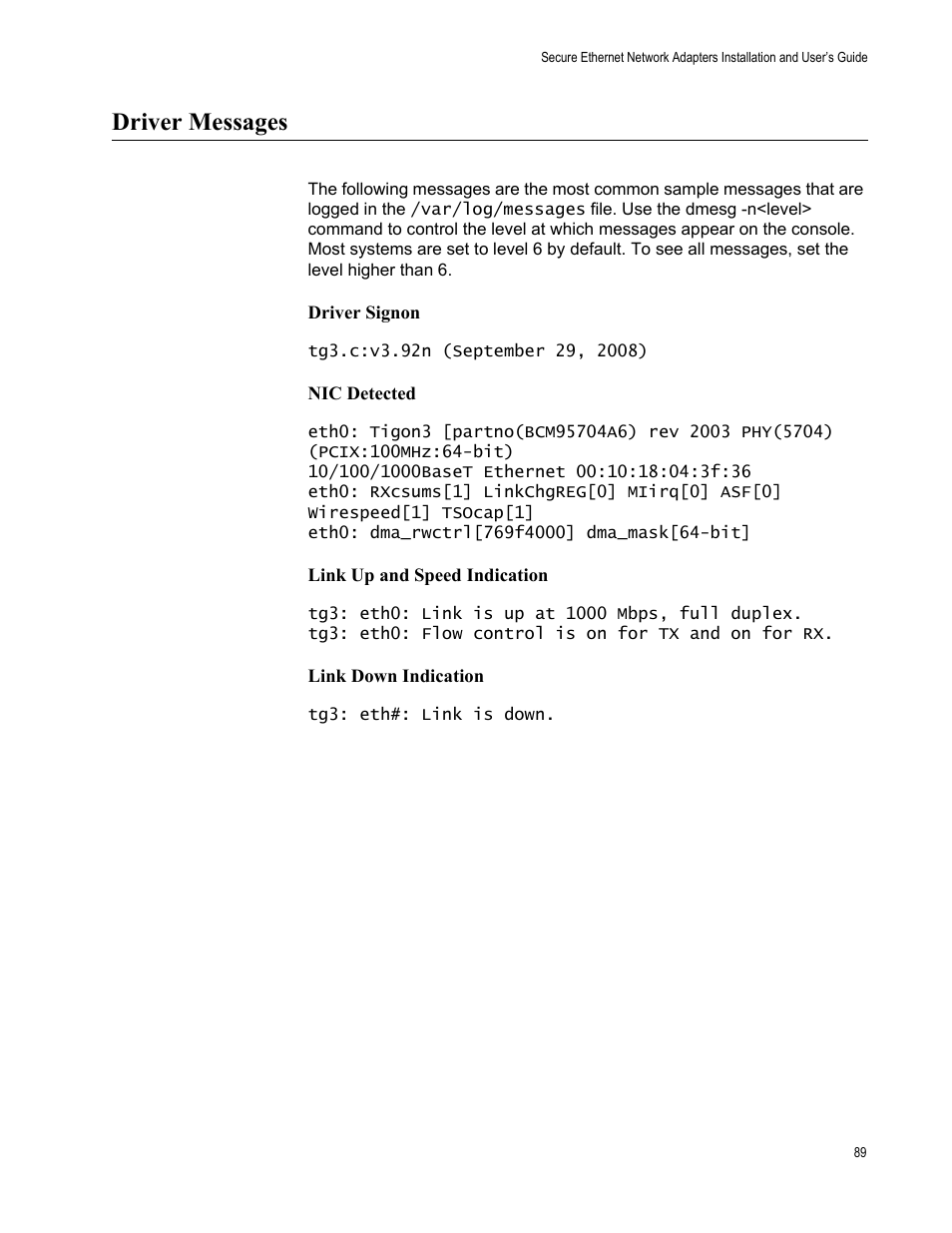 Driver messages | Allied Telesis AT-2912T User Manual | Page 89 / 100