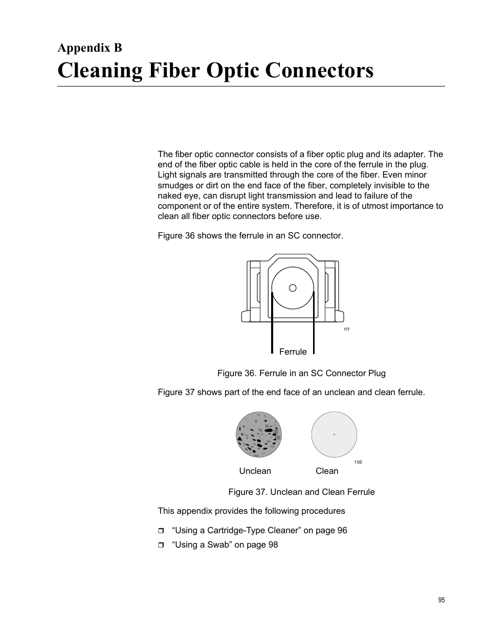 Appendix b, Cleaning fiber optic connectors, Appendix b: cleaning fiber optic connectors | Allied Telesis AT-2912T User Manual | Page 95 / 100