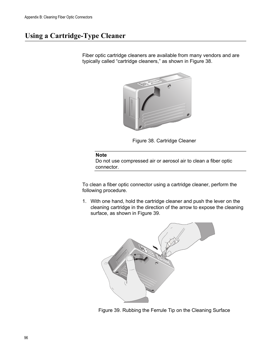 Using a cartridge-type cleaner | Allied Telesis AT-2912T User Manual | Page 96 / 100