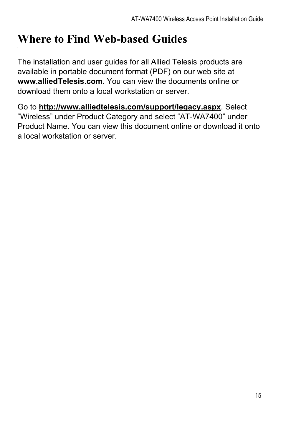 Where to find web-based guides | Allied Telesis AT-WA7400 User Manual | Page 17 / 62