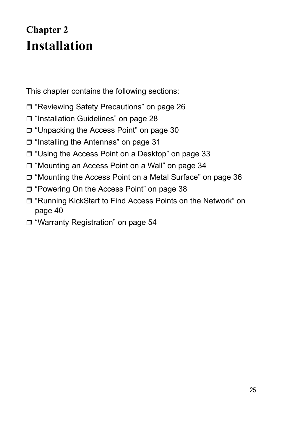 Chapter 2, Installation, Chap | Allied Telesis AT-WA7400 User Manual | Page 27 / 62