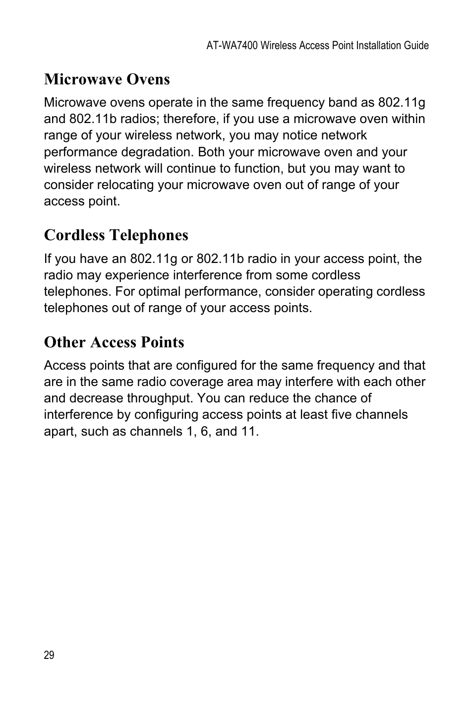Microwave ovens, Cordless telephones, Other access points | Allied Telesis AT-WA7400 User Manual | Page 31 / 62