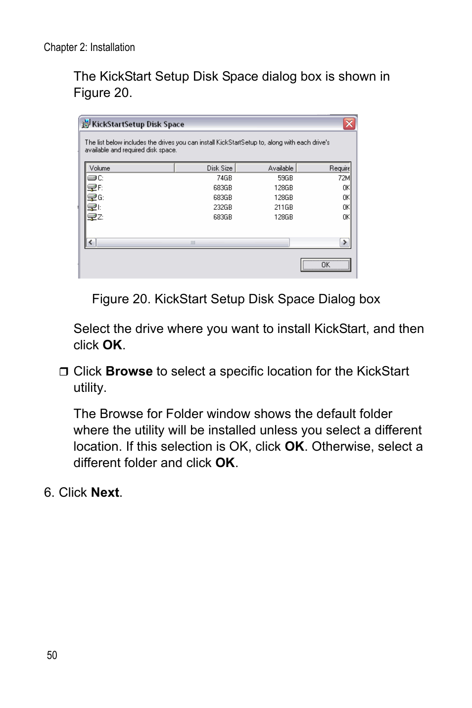 Figure 20: kickstart setup disk space dialog box50 | Allied Telesis AT-WA7400 User Manual | Page 52 / 62
