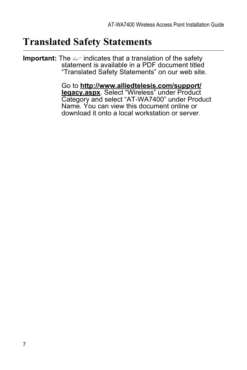 Translated safety statements | Allied Telesis AT-WA7400 User Manual | Page 7 / 62