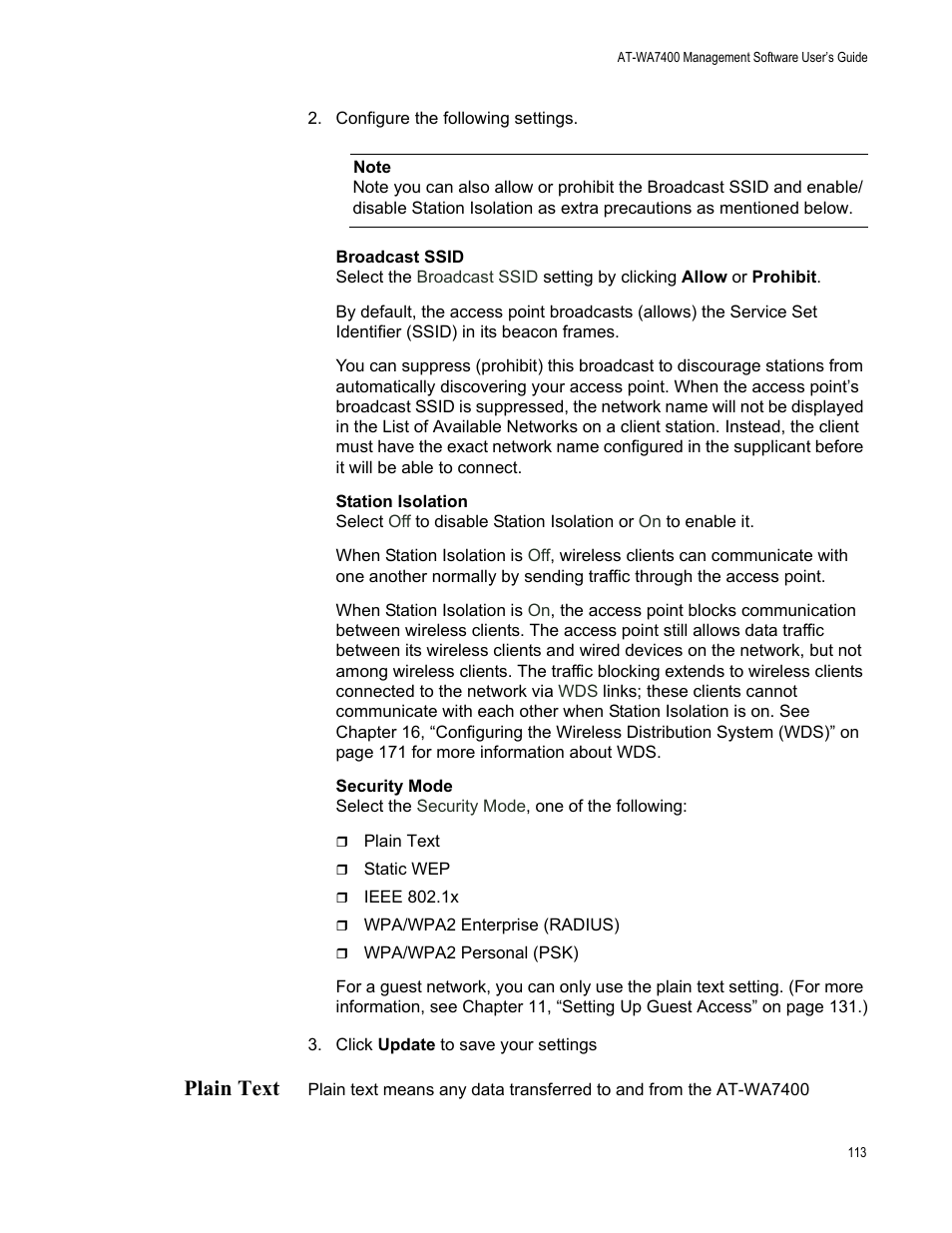 Plain text | Allied Telesis AT-WA7400/EU User Manual | Page 113 / 364