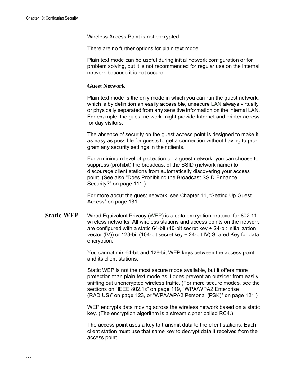 Static wep, Guest network | Allied Telesis AT-WA7400/EU User Manual | Page 114 / 364