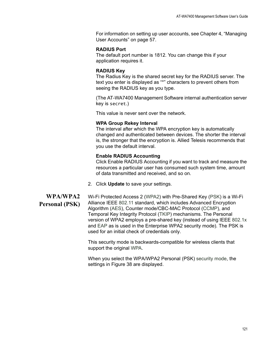 Wpa/wpa2 personal (psk) | Allied Telesis AT-WA7400/EU User Manual | Page 121 / 364