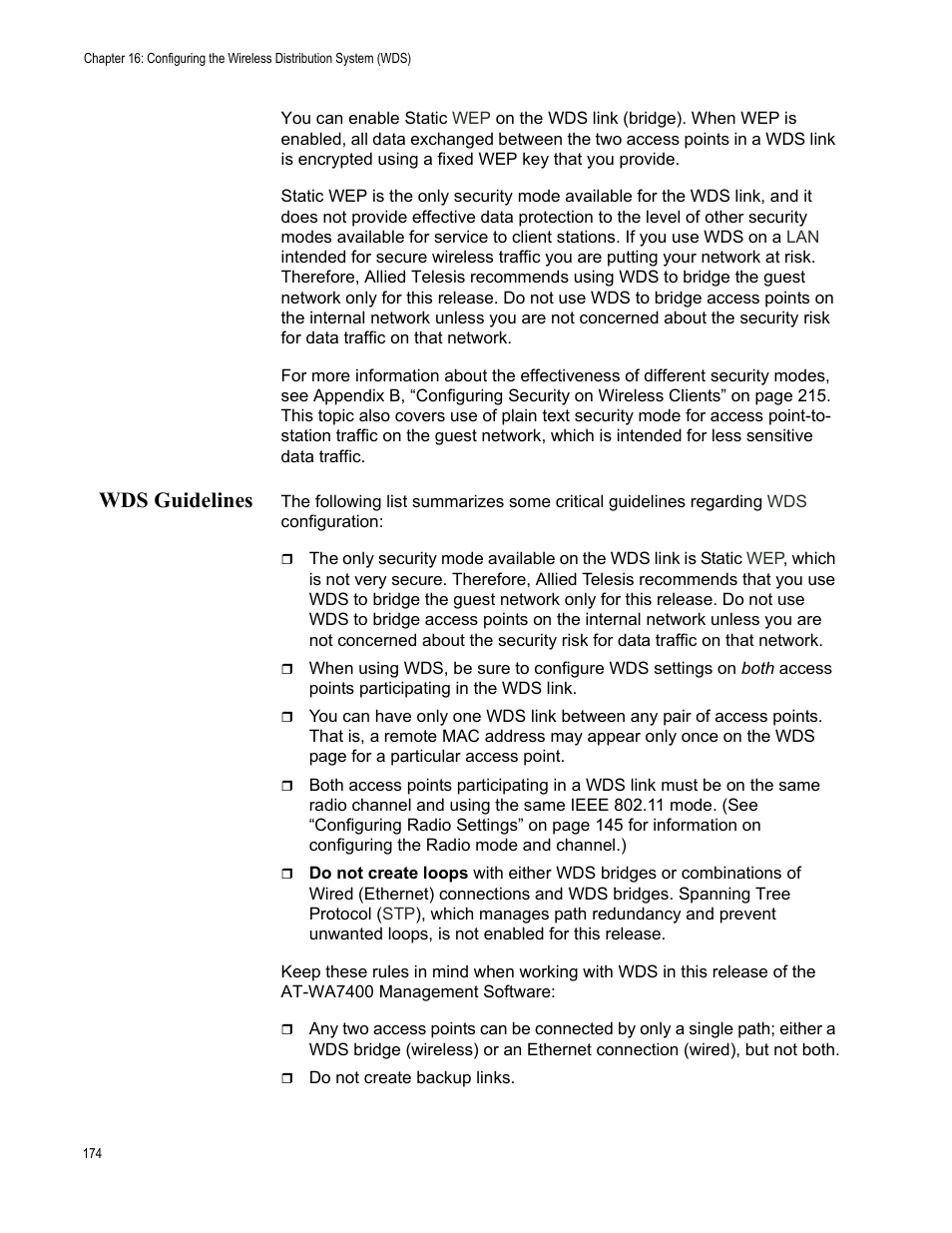 Wds guidelines | Allied Telesis AT-WA7400/EU User Manual | Page 174 / 364